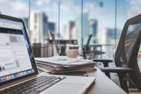 bureau-moderne-chaise-ordinateur-documents-cafe