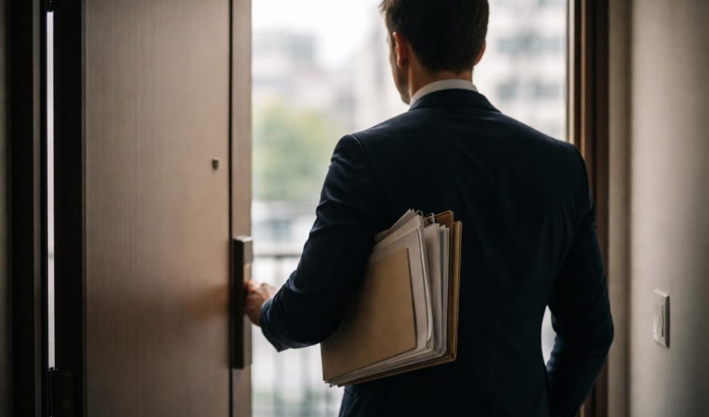 homme-costume-documents-porte-ouverte