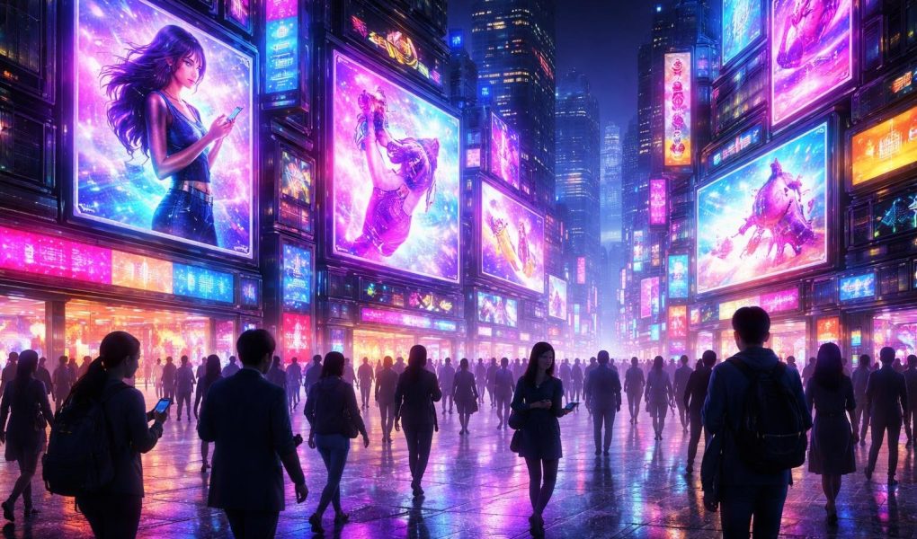ville-futuriste-ecrans-publicites-neon