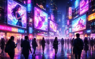 ville-futuriste-ecrans-publicites-neon
