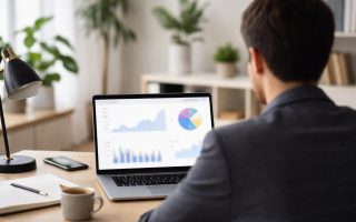 bureau-moderne-ordinateur-graphiques-plantes