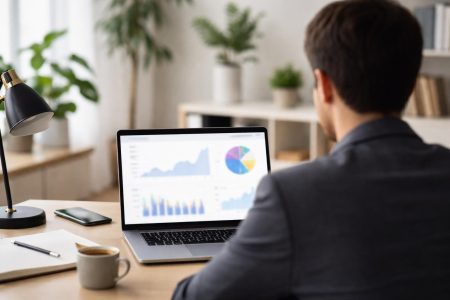 bureau-moderne-ordinateur-graphiques-plantes