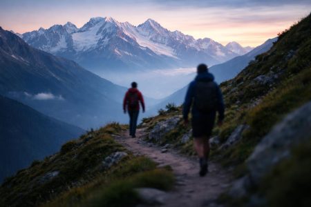 silhouettes-sentier-montagne-sommets-enneiges